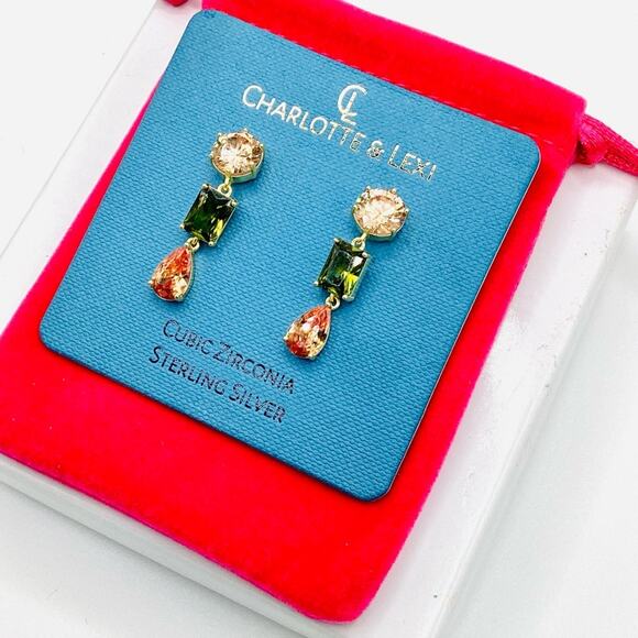 Charlotte & Lexi Gold and Green Cubic Zirconia Earrings - Picture 3 of 7